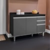 Balcao Com Tampo 3 Portas 2 Gavetas BP 120 cm Melissa Preto Grafite Eratto Moveis