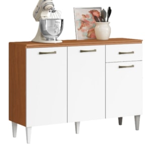 Balcao Com Tampo 3P 1G 120 cm MDP Atenas Cinamomo Branco ARMoveis