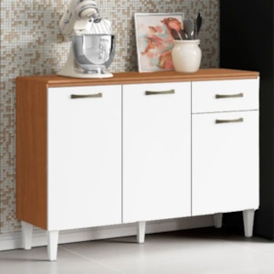 Balcao Com Tampo 3P 1G 120 cm MDP Atenas Cinamomo Branco ARMoveis