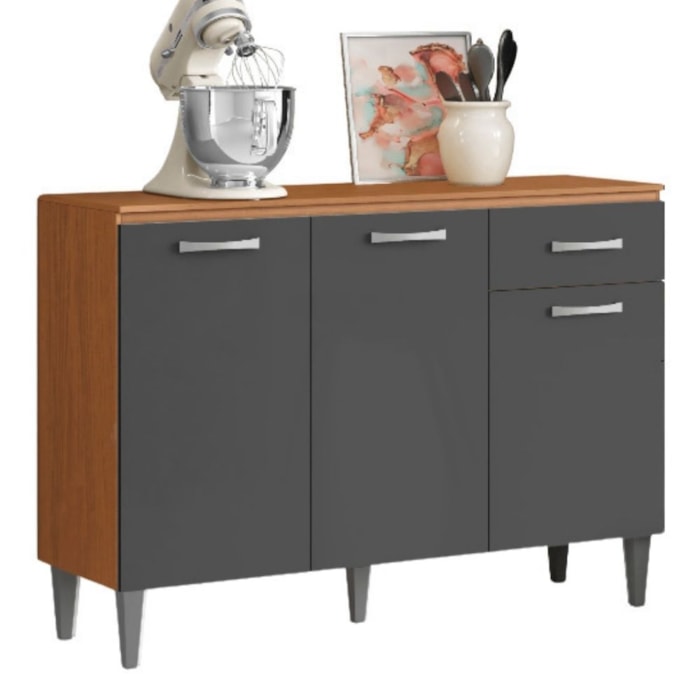 Balcao Com Tampo 3P 1G 120 cm MDP Atenas Cinamomo Grafite ARMoveis