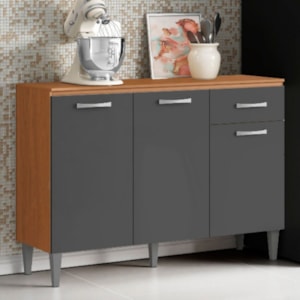 Balcao Com Tampo 3P 1G 120 cm MDP Atenas Cinamomo Grafite ARMoveis