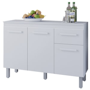 Balcao Com Tampo 3P 1G 120 cm Vitoria Branco Mobbs Balcao Com Tampo 3P 1G 120 cm Vitoria Branco Mobbs