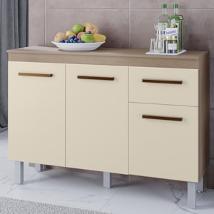 Balcao Com Tampo 3P 1G 120 cm Vitoria Savana Off White Mobbs