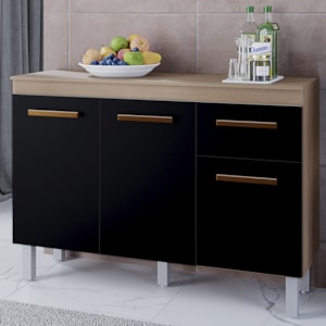 Balcao Com Tampo 3P 1G 120 cm Vitoria Savana Preto Mobbs