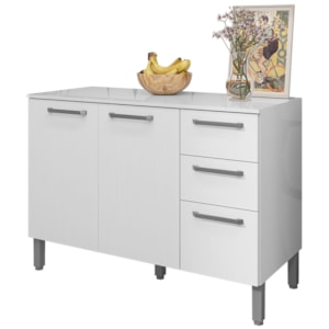 Balcao Com Tampo 3P 2G 120 cm Mad Versalhes Branco Supremo KTP Balcao Com Tampo 3P 2G 120 cm Mad Versalhes Branco Supremo KTP