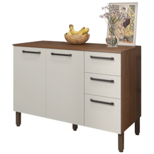 Balcao Com Tampo 3P 2G 120 cm Mad Versalhes Nogueira Off White KTP Balcao Com Tampo 3P 2G 120 cm Mad Versalhes Nogueira Off White KTP