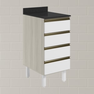 Balcao Com Tampo 4 Gavetas 40 cm MDF 16410 Bianco Toq Branco Uv Nicioli