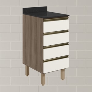 Balcao Com Tampo 4 Gavetas 40 cm MDF 16410 Carvalho Toq Off White Cetim Nicioli