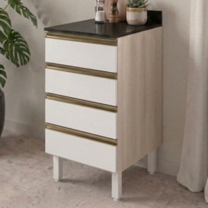 Balcão Com Tampo 4 Gavetas MDF 40 cm Kali 1641022 Bianco TOQ Branco Nicioli