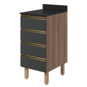 Balcão Com Tampo 4 Gavetas MDF 40 cm Kali 1641022 Carvalho TOQ Chumbo Nicioli