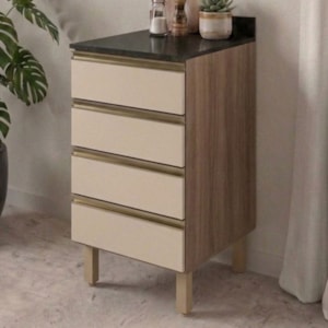 Balcão Com Tampo 4 Gavetas MDF 40 cm Kali 1641022 Carvalho TOQ Off White Nicioli