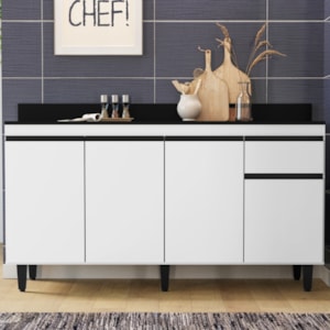 Balcao Com Tampo 4 Portas 1 Gaveta 160 cm Grecia Branco RUDK