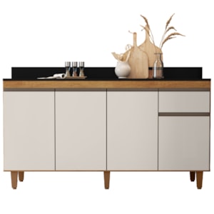 Balcao Com Tampo 4 Portas 1 Gaveta 160 cm Grecia Cedro Areia RUDK