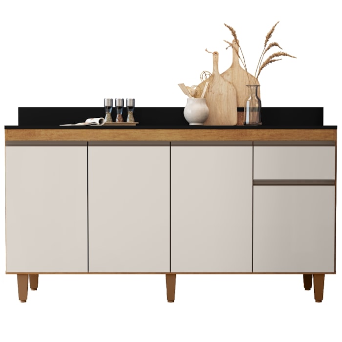 Balcao Com Tampo 4 Portas 1 Gaveta 160 cm Grecia Cedro Areia RUDK