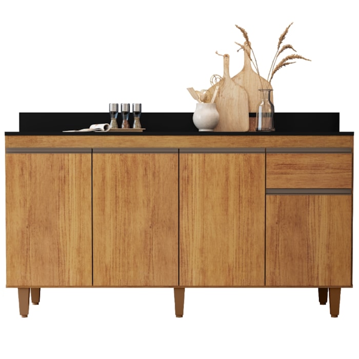 Balcao Com Tampo 4 Portas 1 Gaveta 160 cm Grecia Cedro RUDK