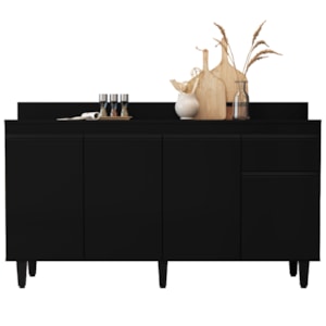 Balcao Com Tampo 4 Portas 1 Gaveta 160 cm Grecia Preto RUDK
