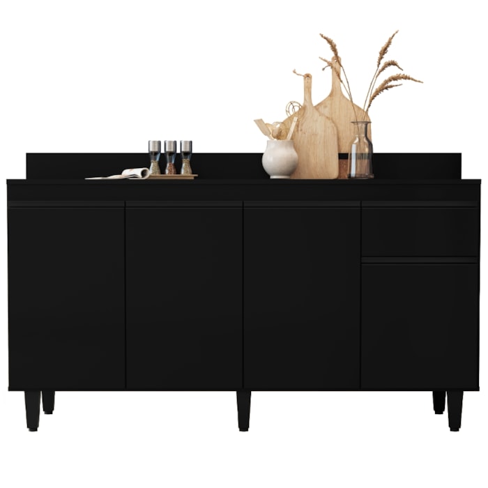 Balcao Com Tampo 4 Portas 1 Gaveta 160 cm Grecia Preto RUDK