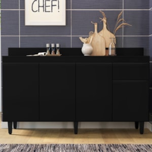 Balcao Com Tampo 4 Portas 1 Gaveta 160 cm Grecia Preto RUDK