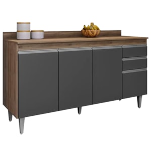 Balcao Com Tampo 4 Portas 2 Gavetas 150 cm Ayla Freijo Grafite Eratto Moveis