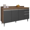 Balcao Com Tampo 4 Portas 2 Gavetas 150 cm BP Ayla Freijo Grafite Eratto Moveis
