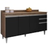 Balcao Com Tampo 4 Portas 2 Gavetas 150 cm BP Ayla Freijo Preto Eratto Moveis