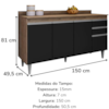 Balcao Com Tampo 4 Portas 2 Gavetas 150 cm BP Ayla Freijo Preto Eratto Moveis