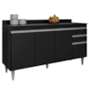 Balcao Com Tampo 4 Portas 2 Gavetas 150 cm BP Ayla Preto Eratto Moveis