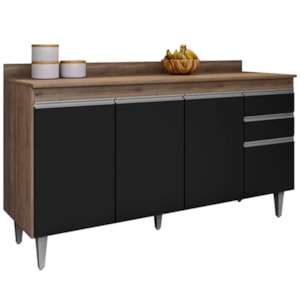 Balcao Com Tampo 4 Portas 2 Gavetas 160 cm BP Lorena Freijo Preto Eratto Moveis