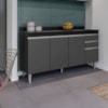 Balcao Com Tampo 4 Portas 2 Gavetas 160 cm BP Lorena Preto Grafite Eratto Moveis