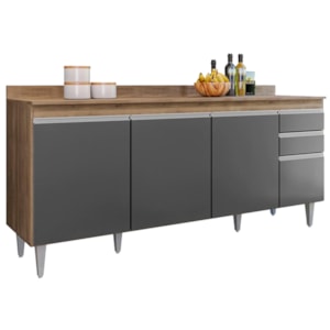 Balcao Com Tampo 4 Portas 2 Gavetas 180 cm BP Agatha Freijo Grafite Eratto Moveis