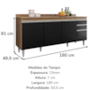 Balcao Com Tampo 4 Portas 2 Gavetas 180 cm BP Agatha Freijo Preto Eratto Moveis