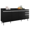 Balcao Com Tampo 4 Portas 2 Gavetas 180 cm BP Agatha Preto Eratto Moveis