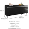 Balcao Com Tampo 4 Portas 2 Gavetas 180 cm BP Agatha Preto Eratto Moveis