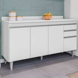 Balcao Com Tampo 4 Portas 2 Gavetas Ayla 150 cm Branco Eratto Moveis