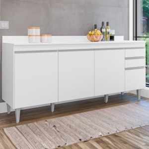 Balcao Com Tampo 4 Portas 2 Gavetas BP 180 cm Agatha Branco Eratto Moveis