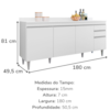 Balcao Com Tampo 4 Portas 2 Gavetas BP 180 cm Agatha Branco Eratto Moveis