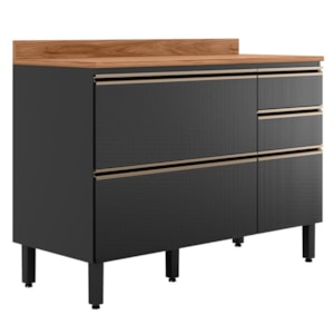 Balcao Com Tampo 4G 1P 120 cm MDF Proenca Nogueira Carbono Prime Demartez