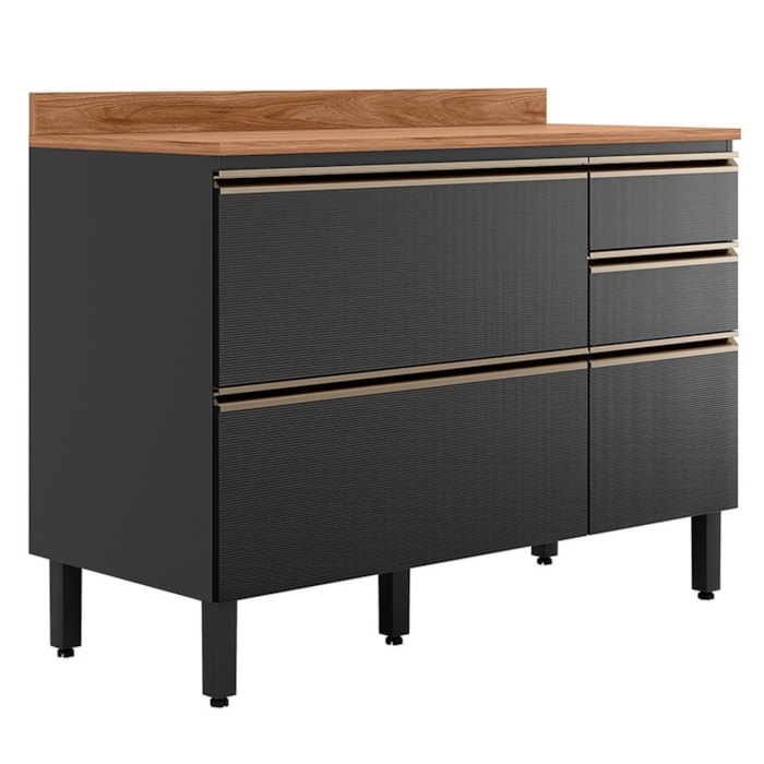 Balcao Com Tampo 4G 1P 120 cm MDF Proenca Nogueira Carbono Prime Demartez