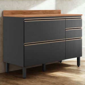 Balcao Com Tampo 4G 1P 120 cm MDF Proenca Nogueira Carbono Prime Demartez