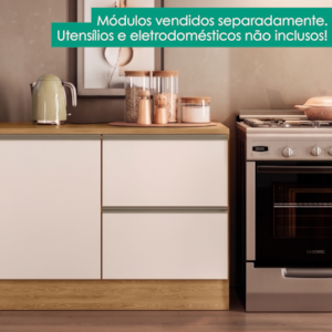 Balcao Com Tampo 80 cm 1 Porta 1 Gaveta Etna Carvalho Oak Off White POLIMAN