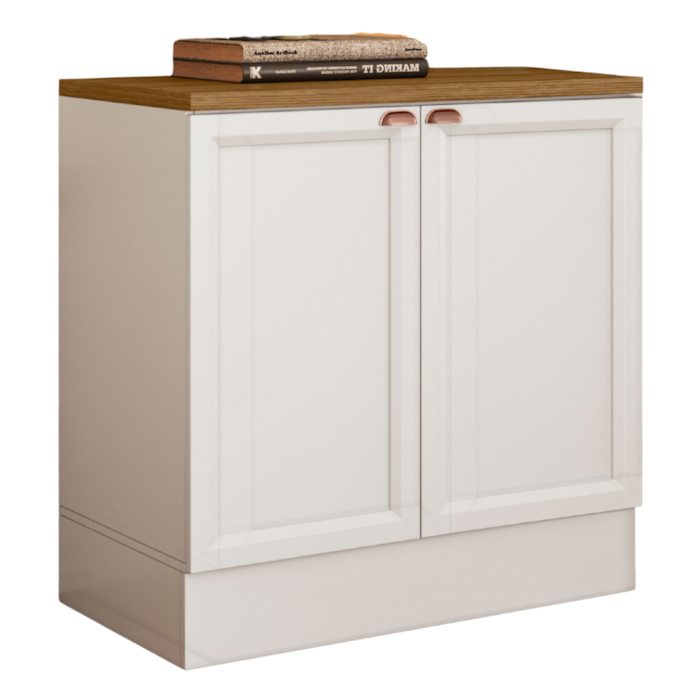 Balcao Com Tampo 80 cm 2 Portas Unna Branco Carvalho Oak Poliman