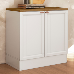 Balcao Com Tampo 80 cm 2 Portas Unna Branco Carvalho Oak Poliman