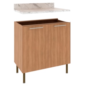 Balcão Com Tampo 80 cm 2P MDP Marmore Branco Freijo Tecno Mobili