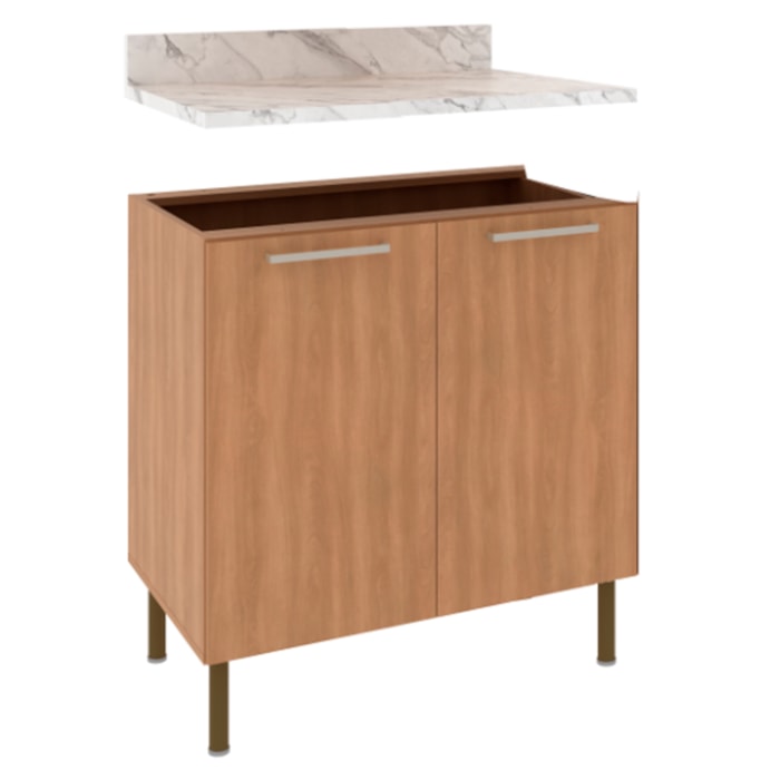 Balcão Com Tampo 80 cm 2P MDP Marmore Branco Freijo Tecno Mobili