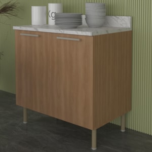 Balcão Com Tampo 80 cm 2P MDP Marmore Branco Freijo Tecno Mobili