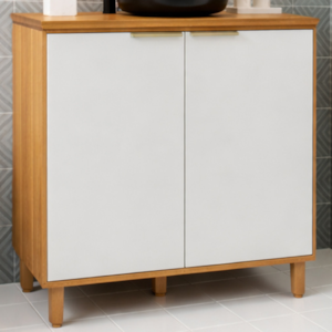 Balcao Com Tampo Banheiro 2 Portas 80 cm MDF Bari Freijo Off Acetinado POLIMAN