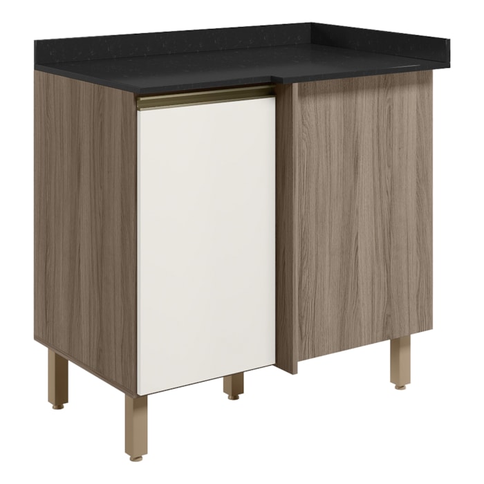Balcao Com Tampo Canto Reto MDF Kali 12227 Carvalho Toq Off White Cetim Nicioli