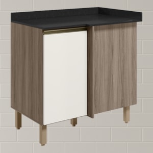 Balcao Com Tampo Canto Reto MDF Kali 12227 Carvalho Toq Off White Cetim Nicioli