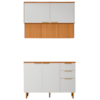 Balcao Com Tampo E Armario Aereo 120 cm MDF Bari Freijo Off Acetinado POLIMAN