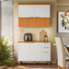 Balcao Com Tampo E Armario Aereo 120 cm MDF Bari Freijo Off Acetinado POLIMAN